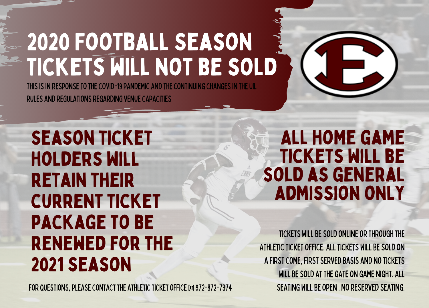 Ennis Lions Football Tickets will be General Admission Only